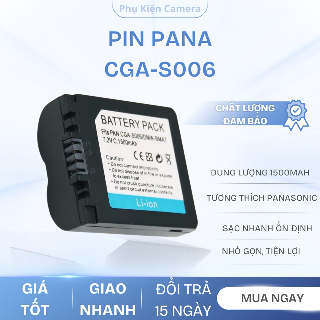 Pin Máy Ảnh Panasonic CGA-S006 (DMW-BMA7) - 1500mAh Cho Lumix FZ7, FZ8, FZ18, FZ28, FZ38