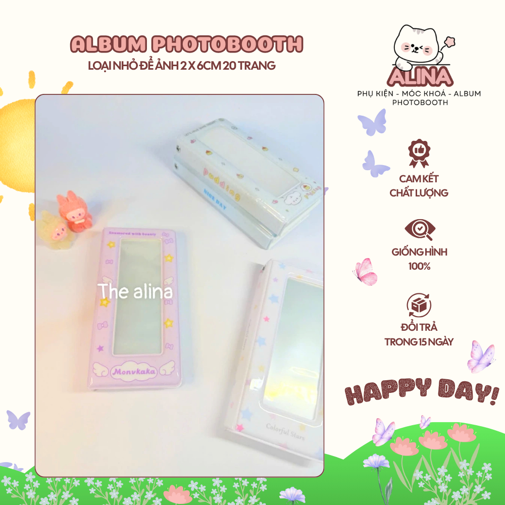 Album Photobooth loại nhỏ, để ảnh 2x6cm, 20 trang
