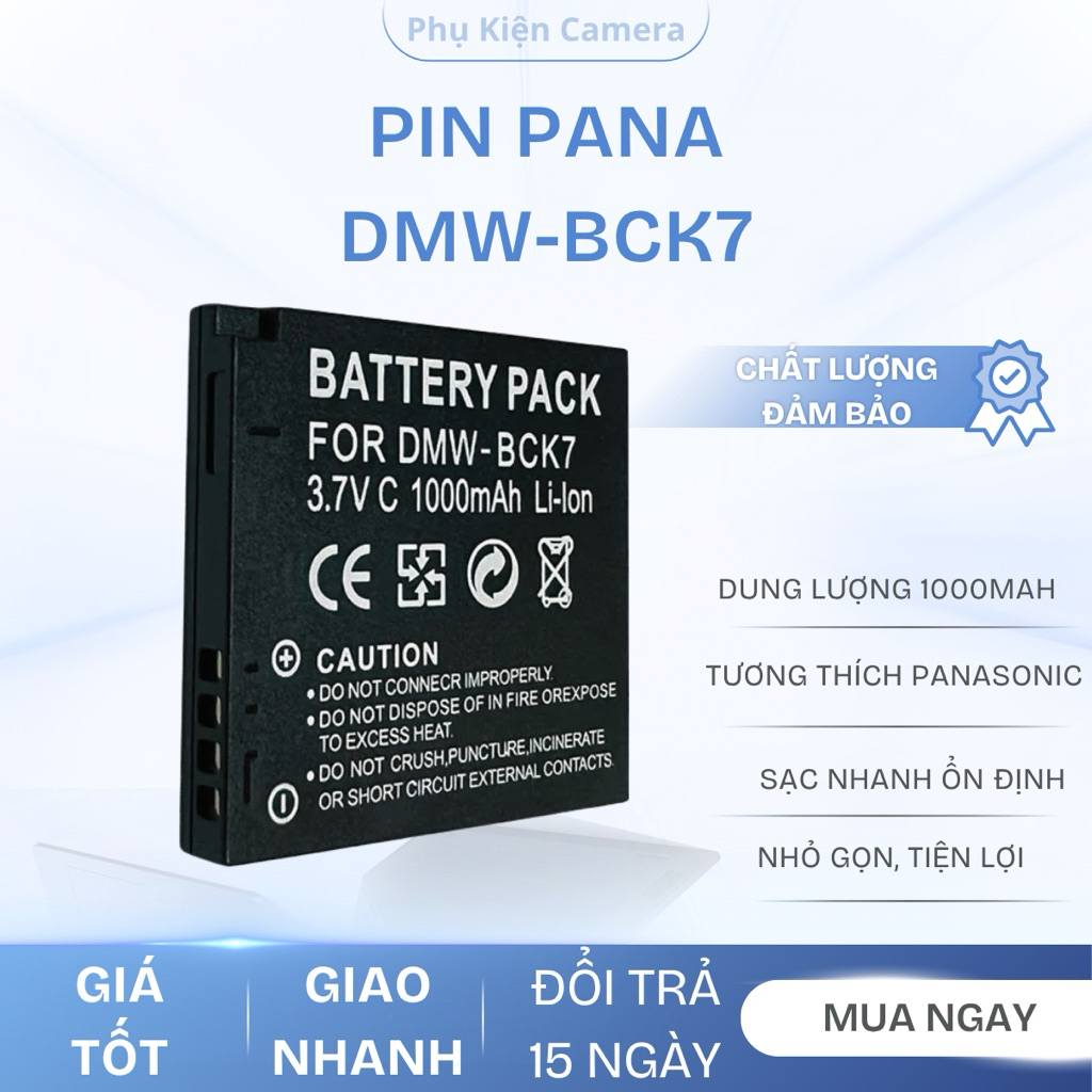 Pin Panasonic DMW-BCK7 - 1000mAh Cho Lumix DMC-FH2, FH5, FH25, FP5, FP7, S1, S3, SZ1