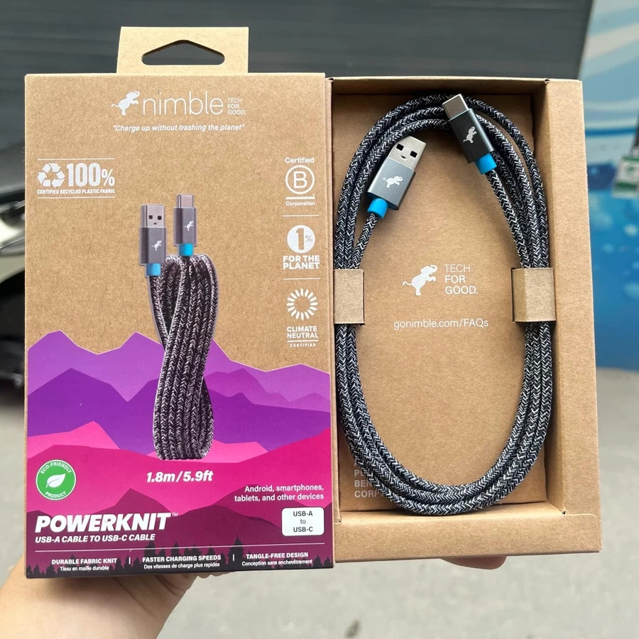 Cáp sạc nhanh 60W USB to C Powerknit Nimble bọc dù dài 1.8m