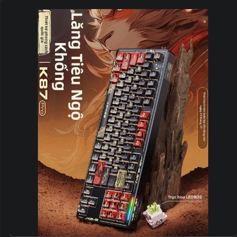 [Mã Giảm Giá] Bàn Phím Cơ Lingbao K87 Pro | Wukong Hắc Thần Thoại | 3 Mode | Keycap in 5 Mặt