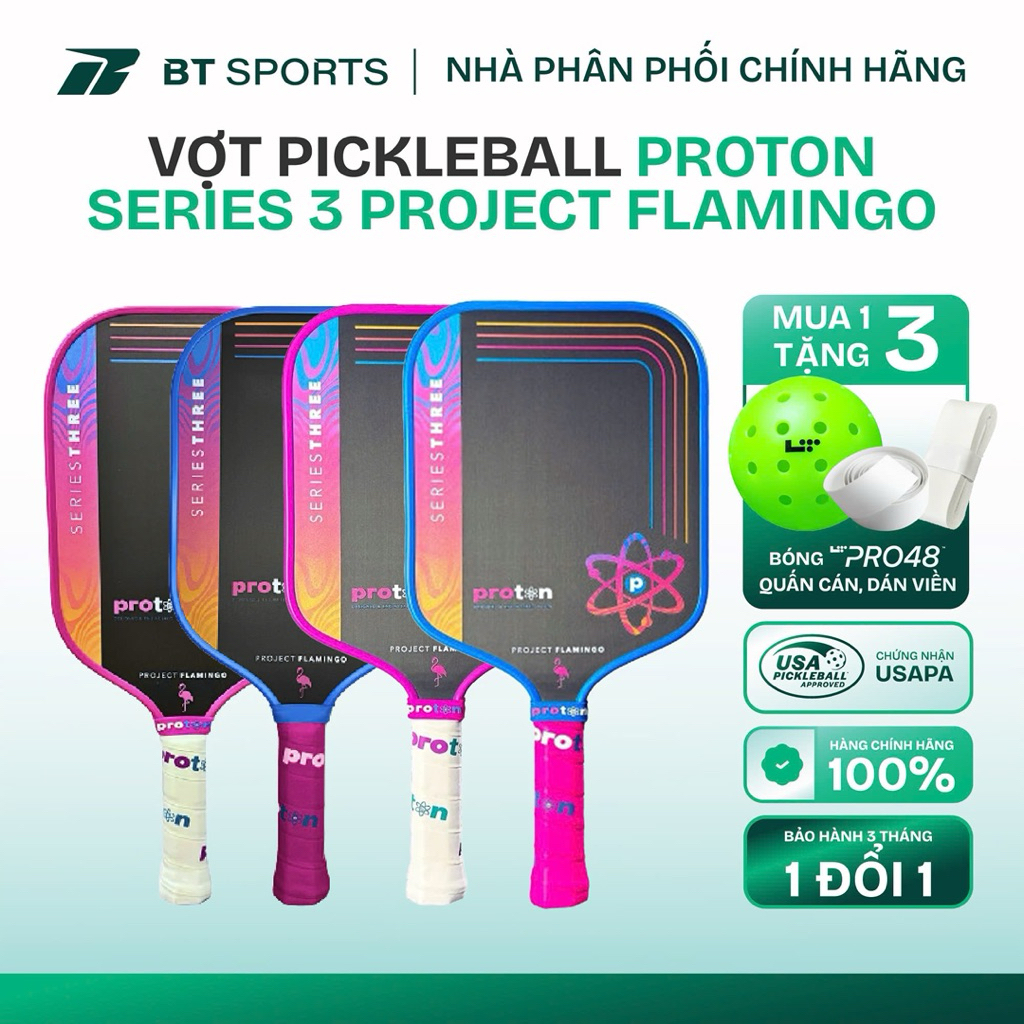 Vợt Pickleball PROTON Series 3 Flamingo Chính Hãng, Carbon cao cấp, xoáy cực đỉnh, kiểm soát tối ưu