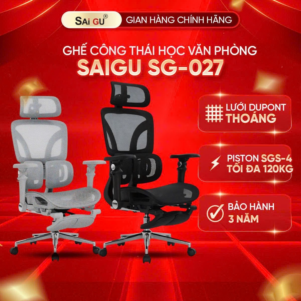 Ghế Công Thái Học Saigu SG-027 Chính Hãng | Full VAT | BH 3 Năm | BigBuy360 - bigbuy360.vn