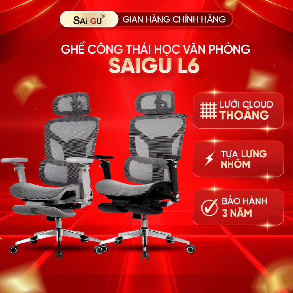 Ghế Công Thái Học Saigu Ares L6 Lưng Nhôm | Full VAT | BH 3 Năm | BigBuy360 - bigbuy360.vn