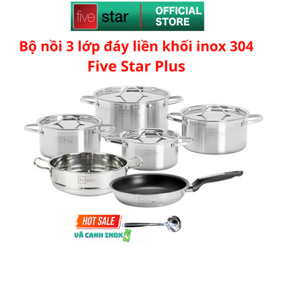 Bộ Nồi Inox 304 Cao cấp Fivestar Plus Nắp Inox - 3  Lớp Đúc Liền Khối Dùng Được Mọi Loại Bếp