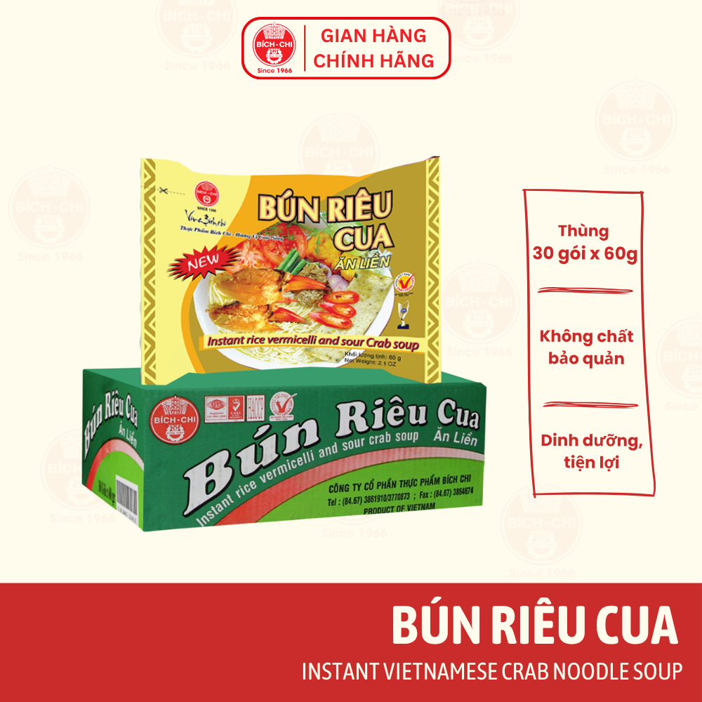 [THÙNG 30 GÓI] Bún Riêu Cua Bích Chi - Thơm ngon, chuẩn vị miền Nam