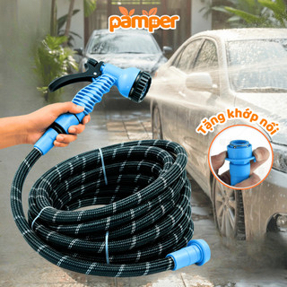 Bộ Vòi Xịt Tưới Cây Rửa Xe Tăng Áp 7 Chế Độ PAMPER Dây Dày Bọc Dù Siêu Bền Tay Cầm Phun Tự Động