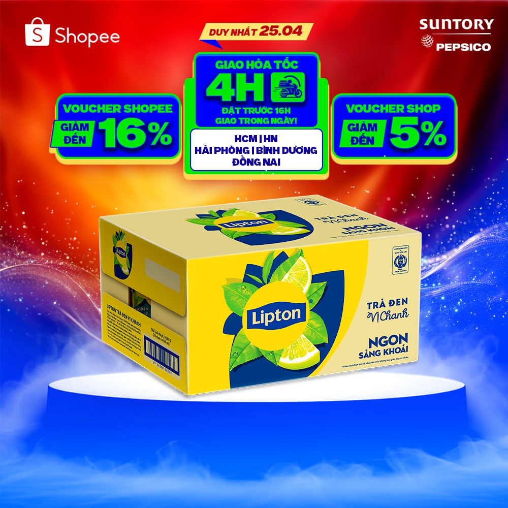 [Hỏa tốc] Thùng 24 Chai Lipton Trà Đen Vị Chanh (450ml/chai)