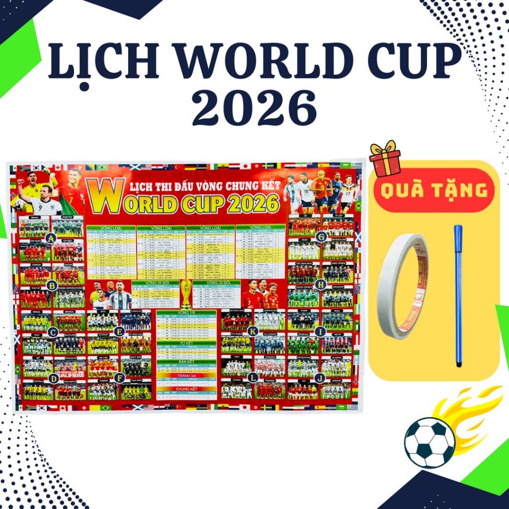 Lịch thi đấu World Cup 2026 đầy đủ 104 trận 48 đội - Lịch bóng đá WC 2026 dán tường