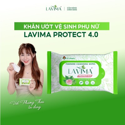 Khăn Ướt Vệ Sinh Vùng Kín Lavima Protect 4.0 Lành tính, Dịu Nhẹ, Kháng Khuẩn, Tiện Dụng, gói 10 Tờ