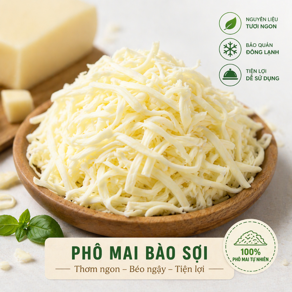 Phô Mai Mozzarella Pháp 100g Kéo Sợi – Cheese Mozzarella Làm Pizza, Tokbokki, Bánh Mì Phô Mai Béo Ng