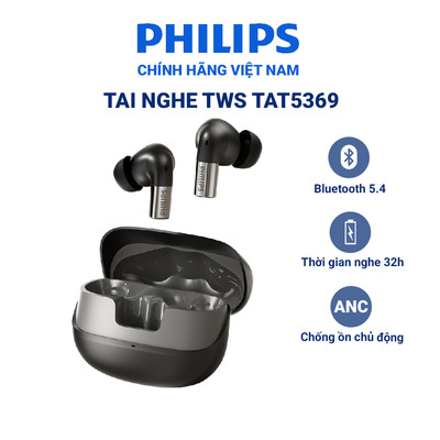 Tai nghe True Wireless Philips TAT3569 Bluetooth 5.4, chống ồn chủ động ANC, độ trễ thấp 80ms