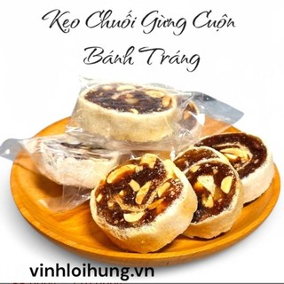 Keo chuối cuộn bánh tráng gừng bến tre