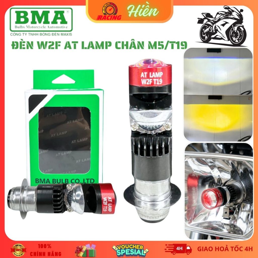 Đèn Pha Bi Cầu W2F AT BMA - Cos Trắng Pha Vàng Chân M5 Siêu Sáng, Sắc Nét Lắp Xe Máy Chân M5/T19