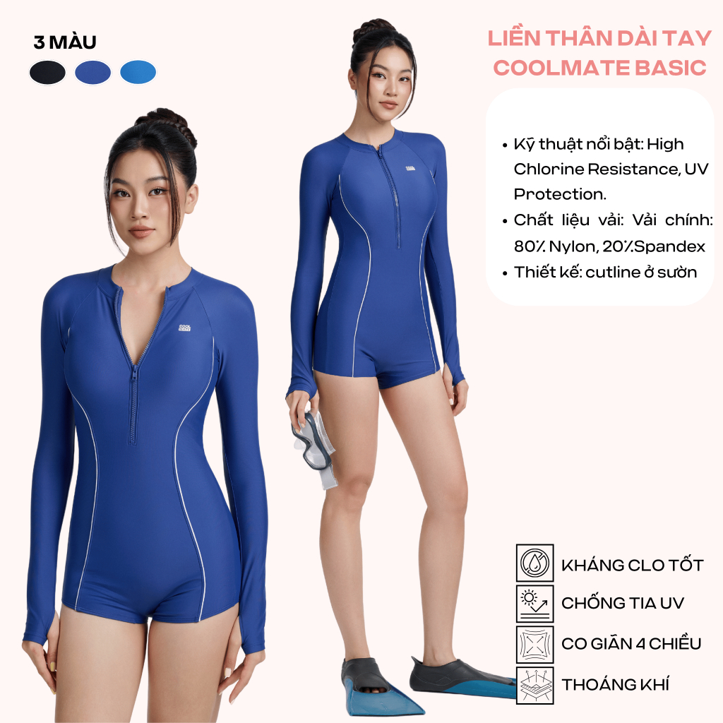 [MUA2GIẢM10%] BST Bikini Coolmate liền thân 1 mảnh cộc/dài tay kín đáo che bụng tôn dáng chống tia UV đi bơi đi biển | BigBuy360 - bigbuy360.vn