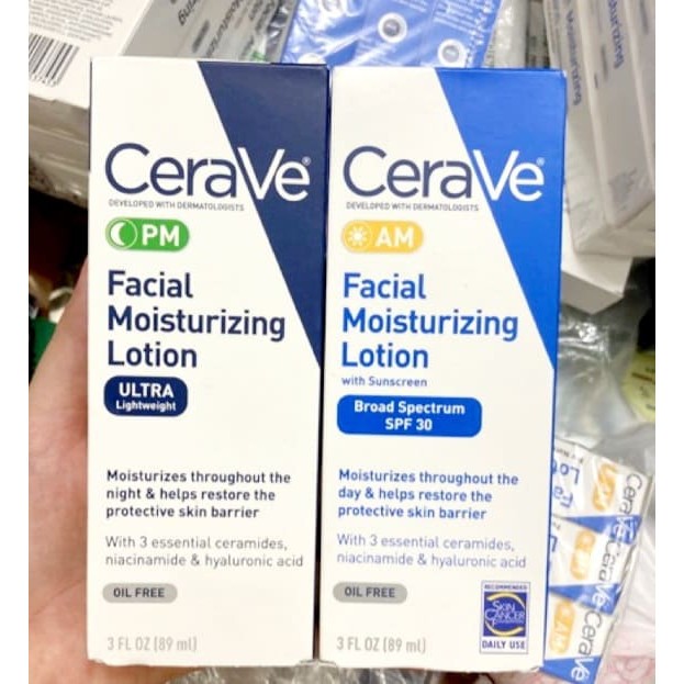 Combo CeraVe AM + PM 89ml - Bộ dưỡng ẩm ngày đêm phục hồi da nhạy cảm chính hãng