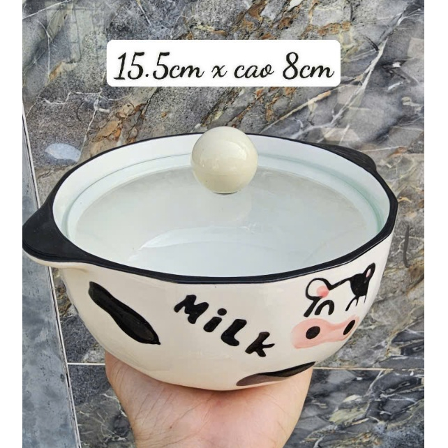 Thố Mì Sứ Nắp Thuỷ Tinh Sứ 2 Lớp Giữ Nhiệt, Bền Dai, Chống Sốc, Hoạ Tiết Đẹp