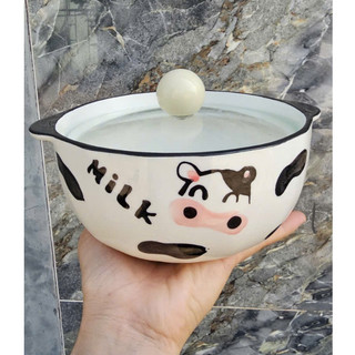 Thố Mì Sứ Nắp Thuỷ Tinh Sứ 2 Lớp Giữ Nhiệt, Bền Dai, Chống Sốc, Hoạ Tiết Đẹp