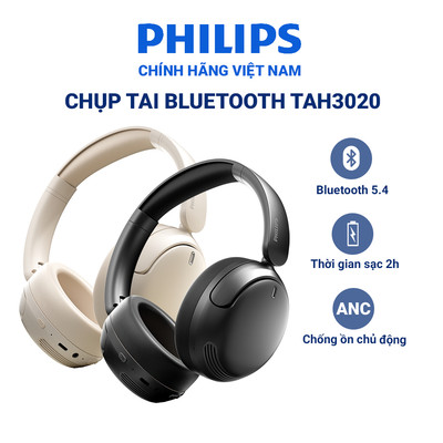 Tai nghe chụp tai Philips TAH3020 Bluetooth 5.4, chống ồn ANC, Driver 40mm, Đệm tai Memory Foam