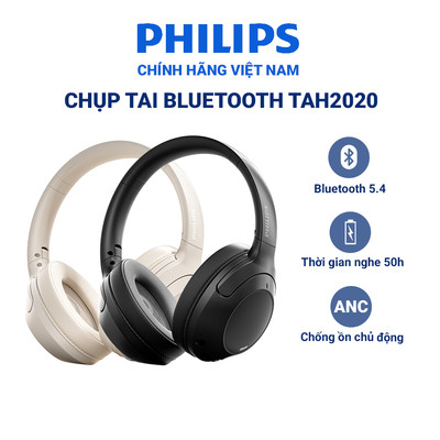 Tai nghe chụp tai Philips TAH2020 Bluetooth 5.4, độ trễ thấp 80ms, hiệu ứng âm thanh nổi 3D