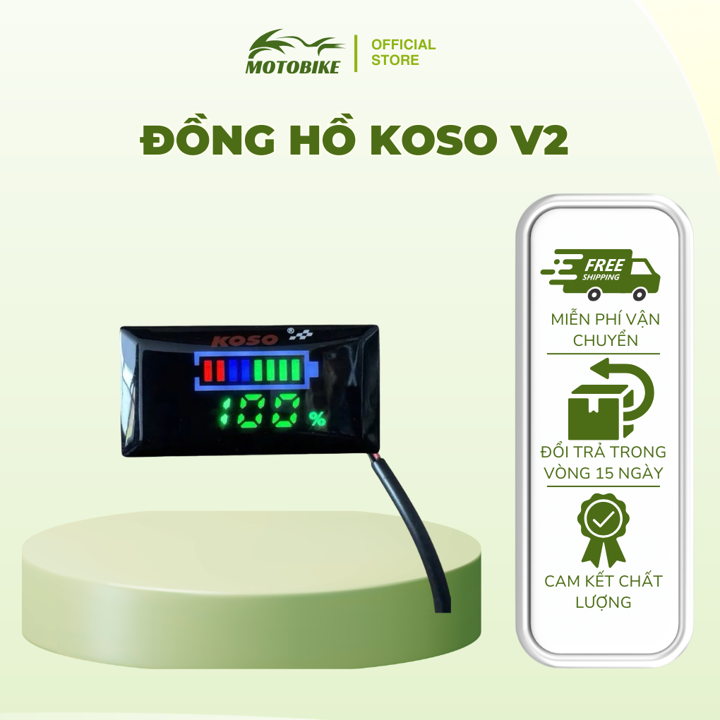 Đồng Hồ Báo Volt Koso V2 7–100V Kèm Pat Gắn – Hiển Thị % Pin, Chính Xác