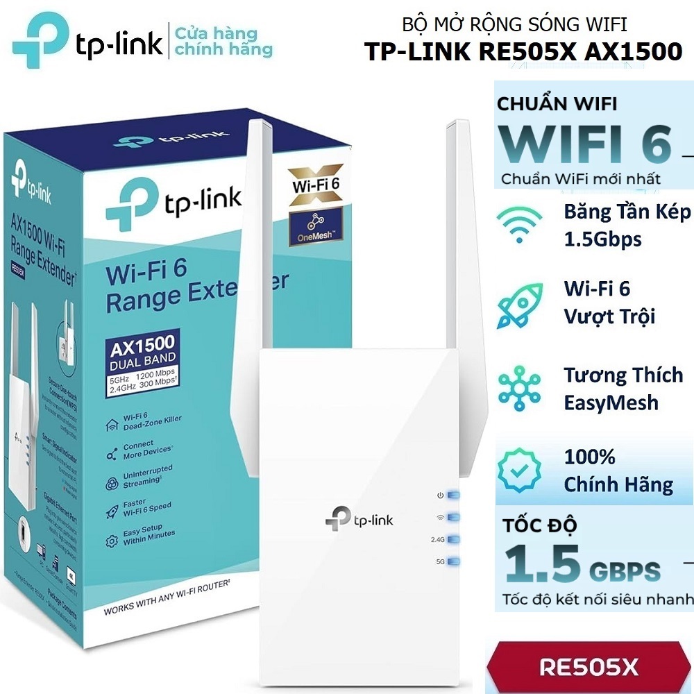 Bộ Kích Sóng WiFi 6 TPLink RE505X Chuẩn AX1500/Thế Hệ Tiếp Theo Tốc Độ Siêu Nhanh - Bảo Hành Chính H