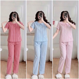 [BUNNYSKY] QUẦN ÁO NỮ MẶC NHÀ CHẤT LIỆU THÔ MỀM VÀ LỤA MỀM MẪU TAY CỘC QUẦN DÀI HỌA TIẾT KẺ CARO FOM DÁNG ĐẸP