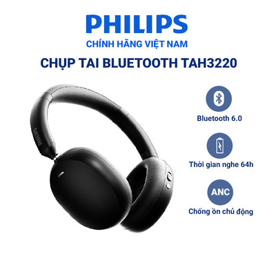 Tai nghe chụp tai Philips TAH3220 Bluetooth 6.0, chống ồn chủ động ANC, đệm tai bằng Memory Foam