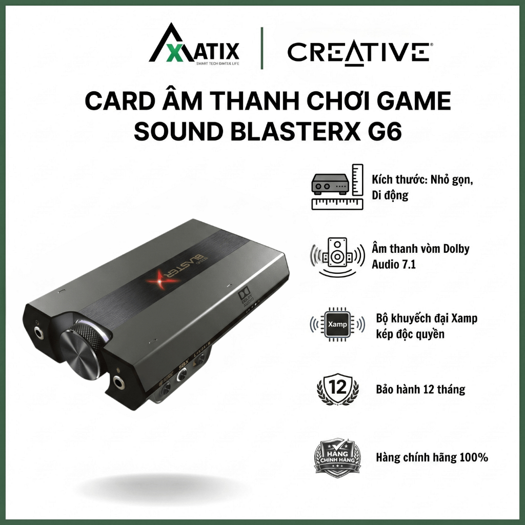 Card âm thanh ngoài Creative Sound BlasterX G6 Labs Black | USB 7.1 HD Gaming DAC - Bảo Hành 12 Thán