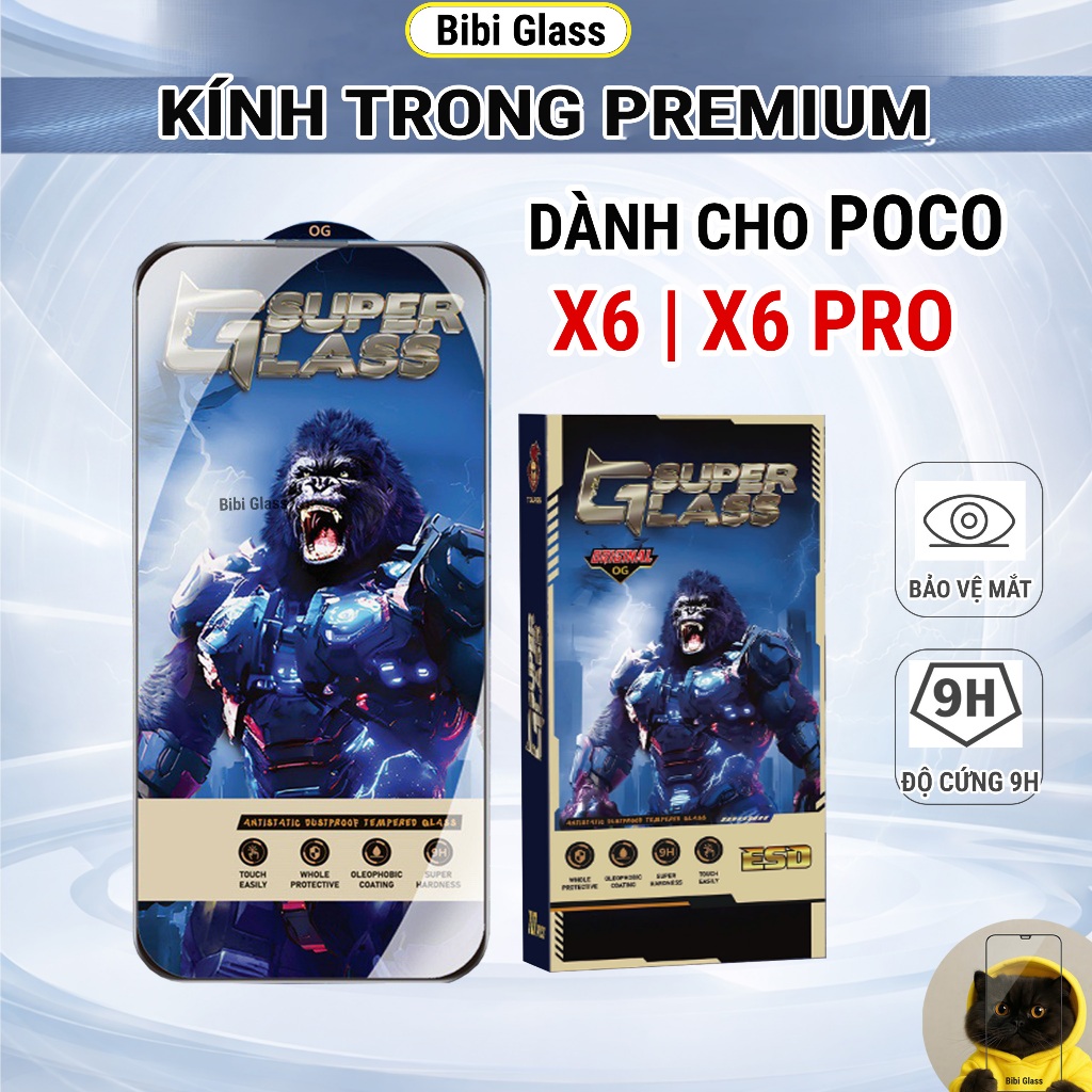 Kính cường lực Poco X6 Pro , X6 5G premium trong suốt miếng dán bảo vệ màn hình điện thoại BIBI GLAS