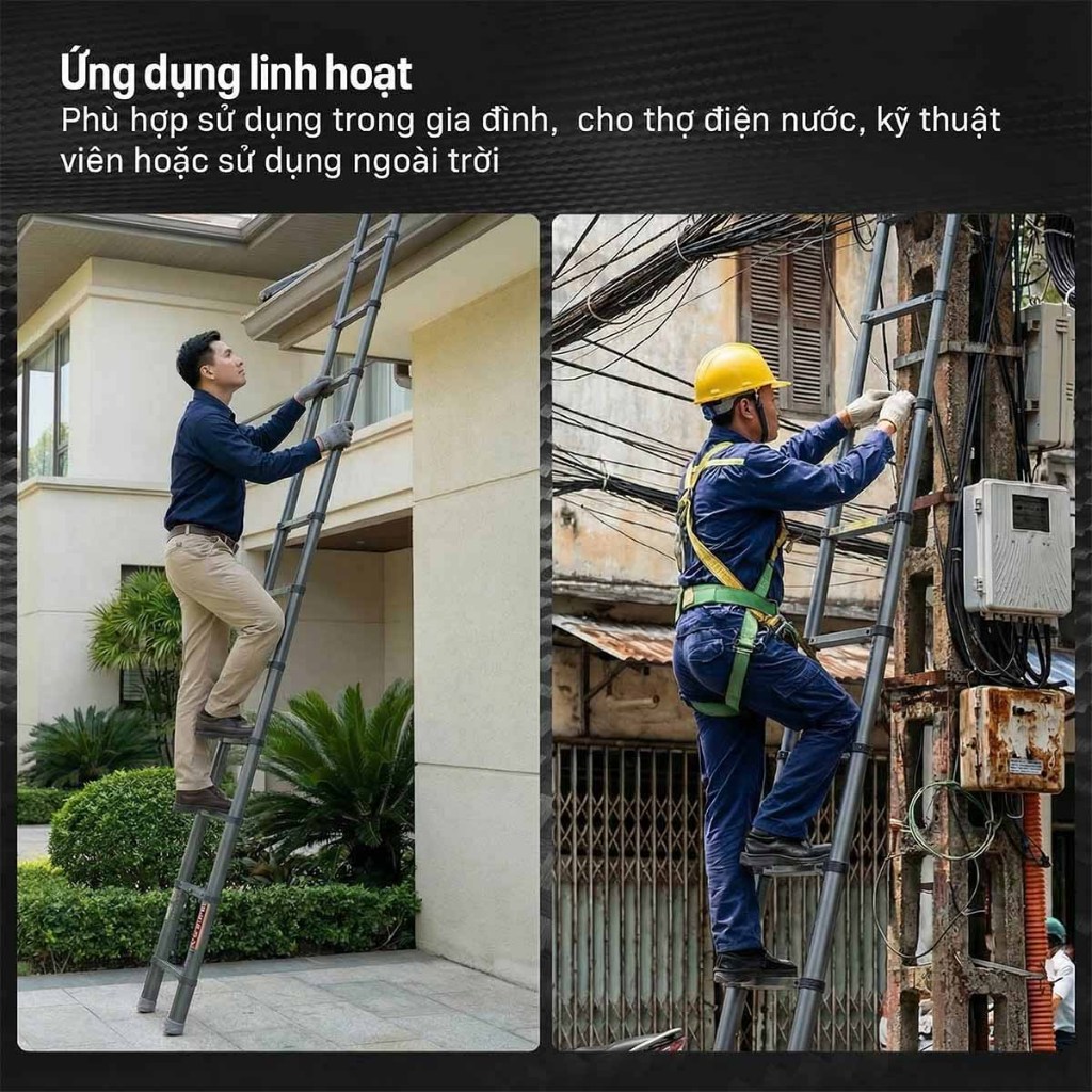 Thang rút đơn 4.7M thép carbon siêu bền chống gỉ FUJIHOME STL47 , khoá chốt an toàn cho gia đình và thợ