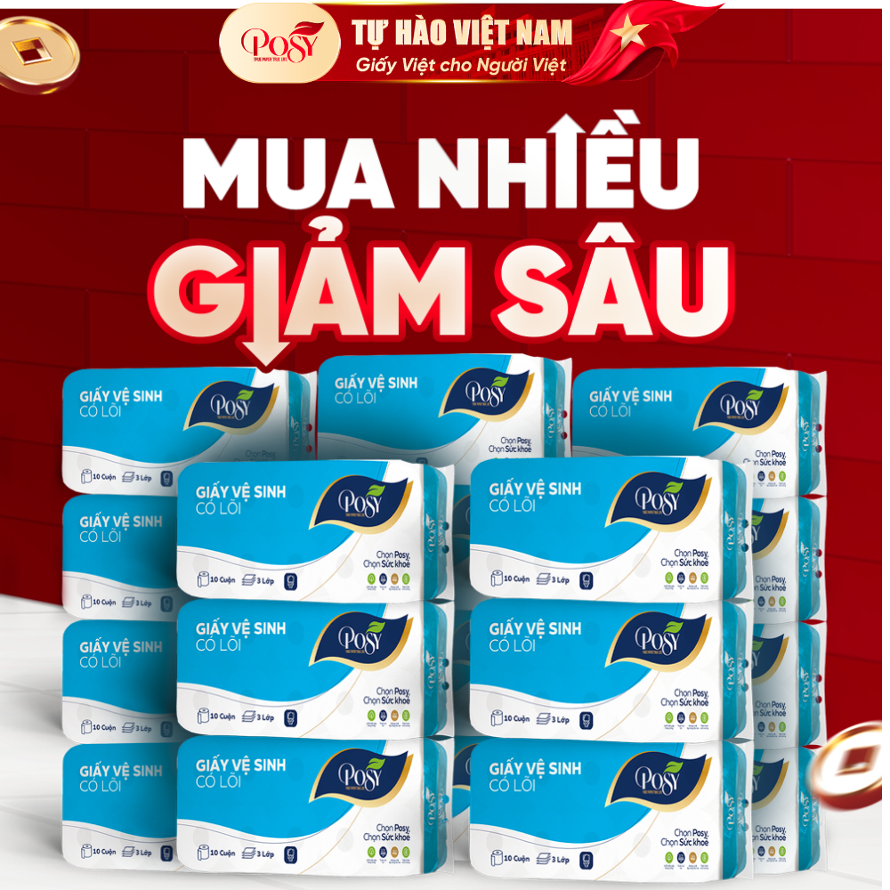 (COMBO 18 BỊCH)_ POSY_ Combo 18 bịch giấy vệ sinh 10 cuộn 3 lớp CÓ LÕI/ KHÔNG LÕI mềm dai và tiết ki