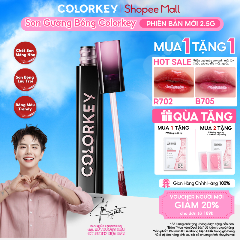 [LIVE DAILY] Son Môi Gương Bóng COLORKEY Màu Son Bám Lâu 1.7g
