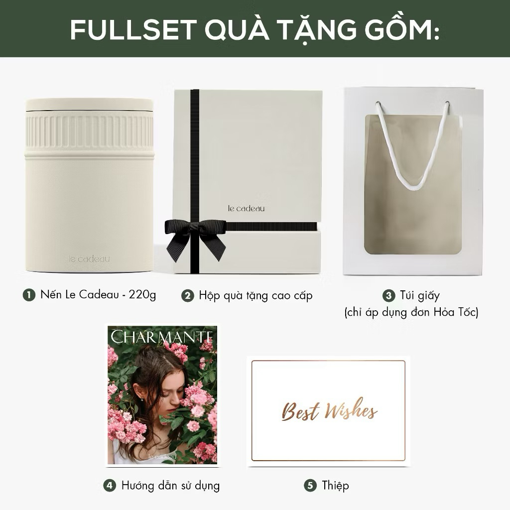 Full Set Quà Tặng Nến thơm cao cấp Le Cadeau - Charmante - Hương hoa & gỗ, Giúp thư giãn dễ ngủ