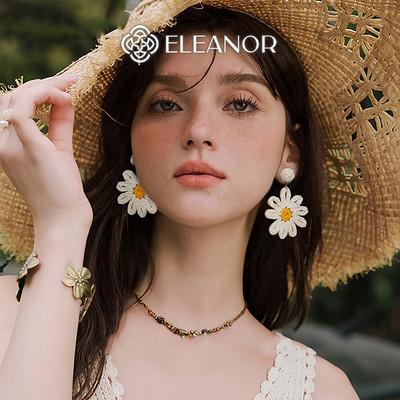Bông tai nữ đi biển 925 Eleanor Accessories hình hoa bản to phụ kiện trang sức khuyên tai 11786