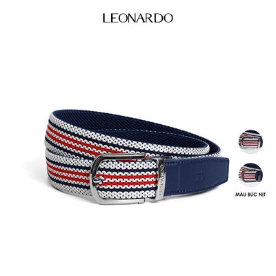 Thắt lưng nam Leonardo Mesh Navo Dây Knit Thun Co Giãn 2 Mặt Sọc Đen Phối Da Cao Cấp Thời Trang