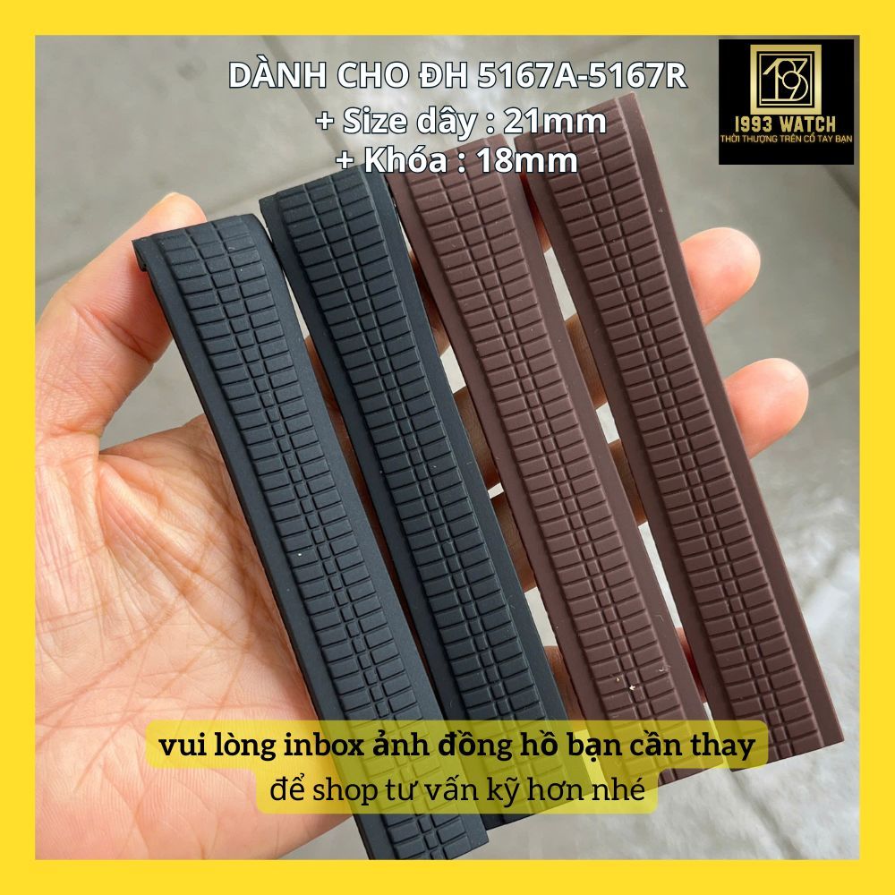 Dây cao su - silicone strap thay thế dành cho đồng hồ 5167A-5167R nam đầu cong size 21 x 18mm