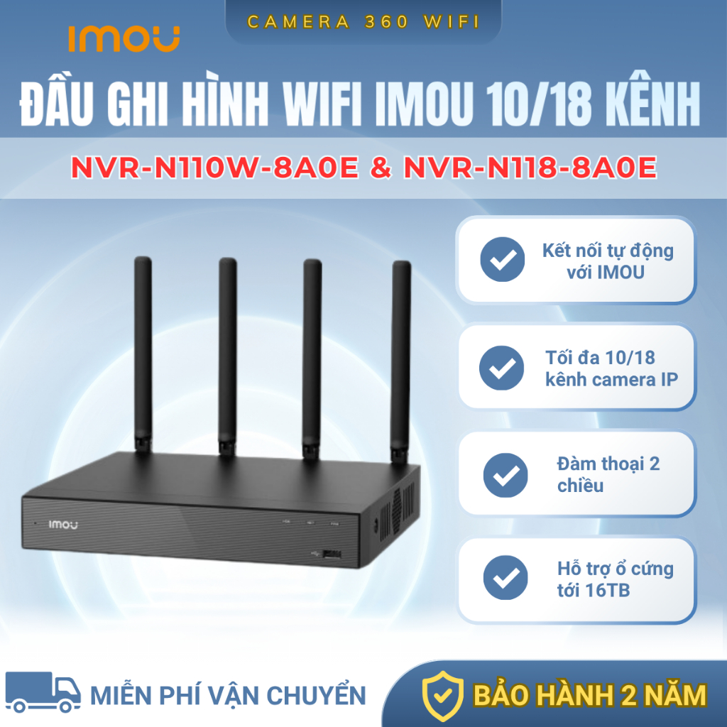 Đầu Ghi Hình Wifi IMOU 10 KÊNH 18 KÊNH N110W/N118W, Kết Nối Tự Động Với Camera Imou, Đàm Thoại 2 Chi