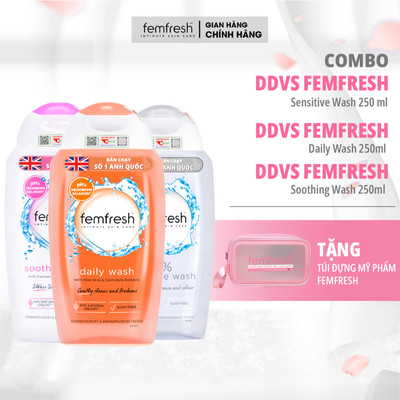 Combo 3 Chai Dung Dịch Vệ Sinh Phụ Nữ Femfresh 250ml Dùng Hàng Ngày ( Daily + Soothing+ 0% )