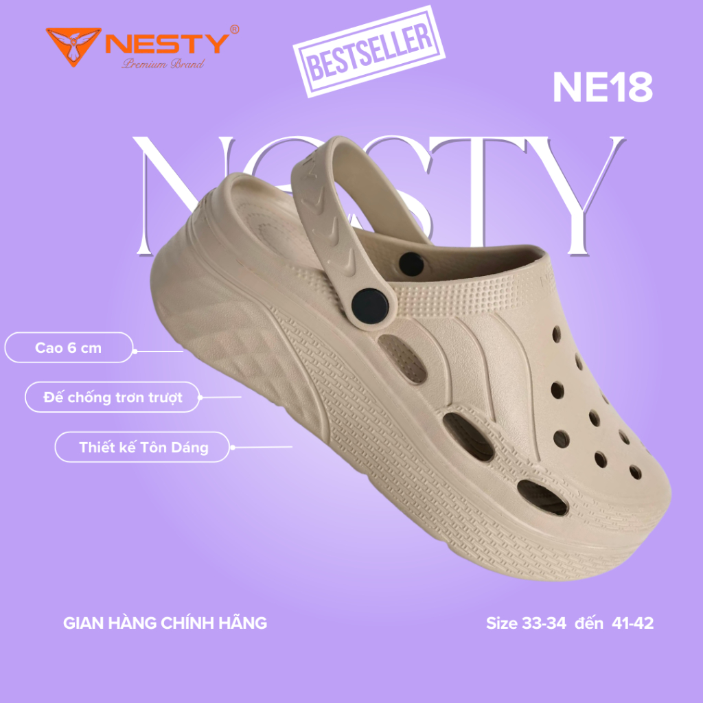 [NE18 -Tặng 10 Sticker] Dép Sục NESTY Nữ Đế Cao 6cm EVA Mềm Nhẹ Chống Trượt Tăng Chiều Cao