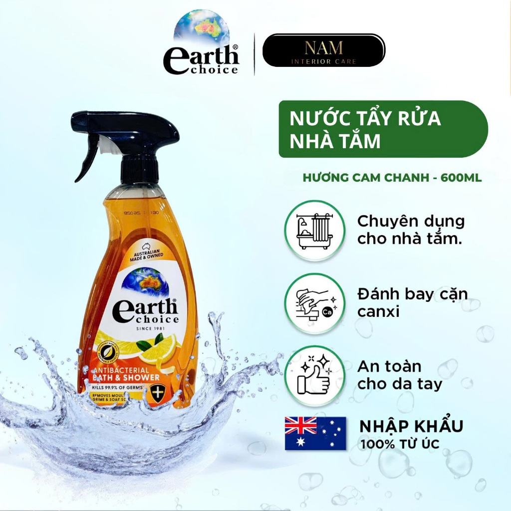 NƯỚC RỬA NHÀ TẮM KHÁNG KHUẨN GỐC THỰC VẬT EARTH CHOICE CHANH 600mL