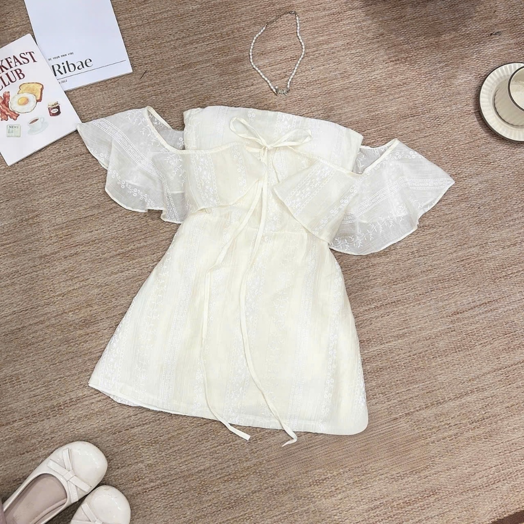 (Háng Shop): Váy Trễ Vai Đũi Tơ Buộc Nơ Ngực In Hoa Nổi Cúp Ngực Dáng Ngắn Lưng Chun Khoá Kéo -Ảnh Thật Lollaye | BigBuy360 - bigbuy360.vn