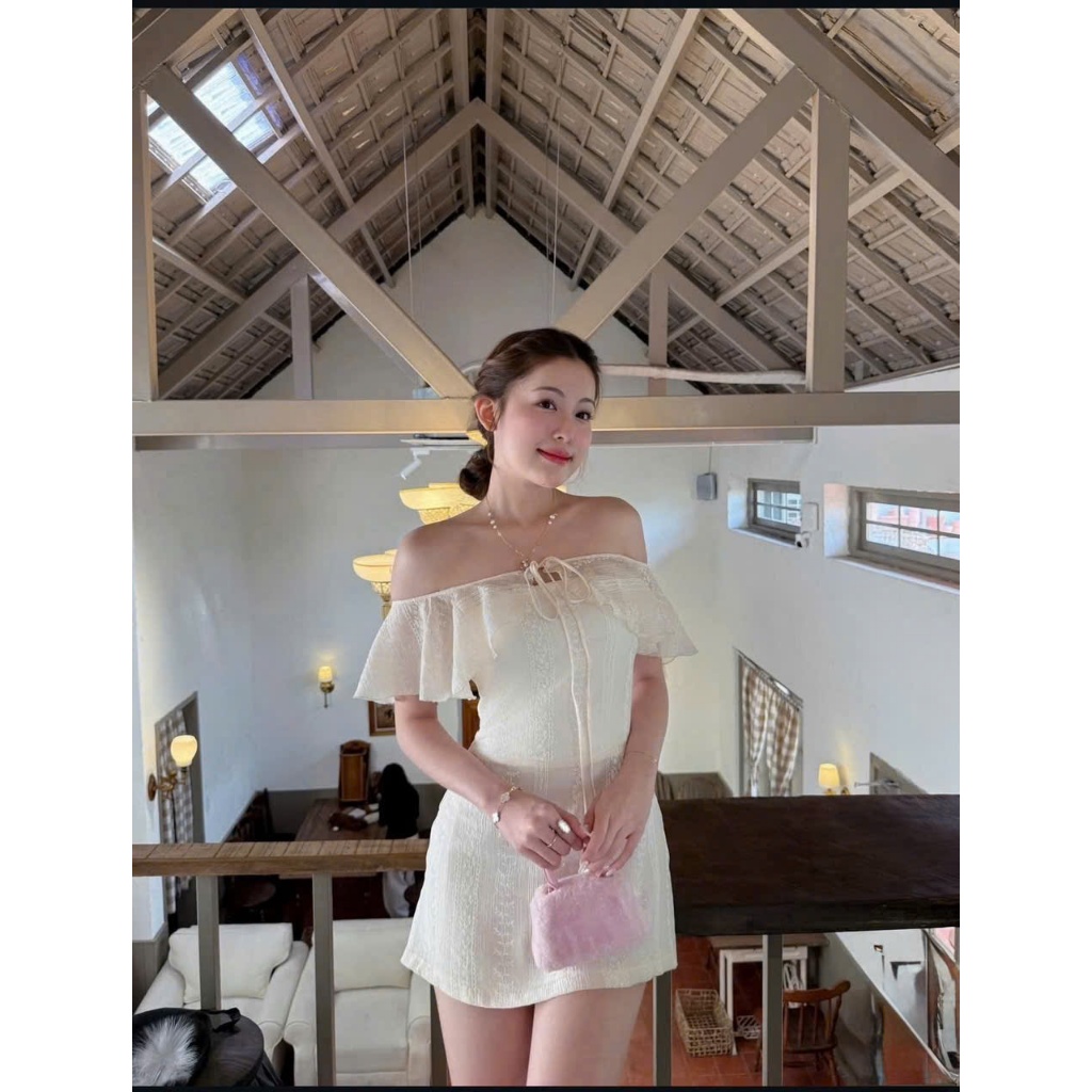 (Háng Shop): Váy Trễ Vai Đũi Tơ Buộc Nơ Ngực In Hoa Nổi Cúp Ngực Dáng Ngắn Lưng Chun Khoá Kéo -Ảnh Thật Lollaye | BigBuy360 - bigbuy360.vn