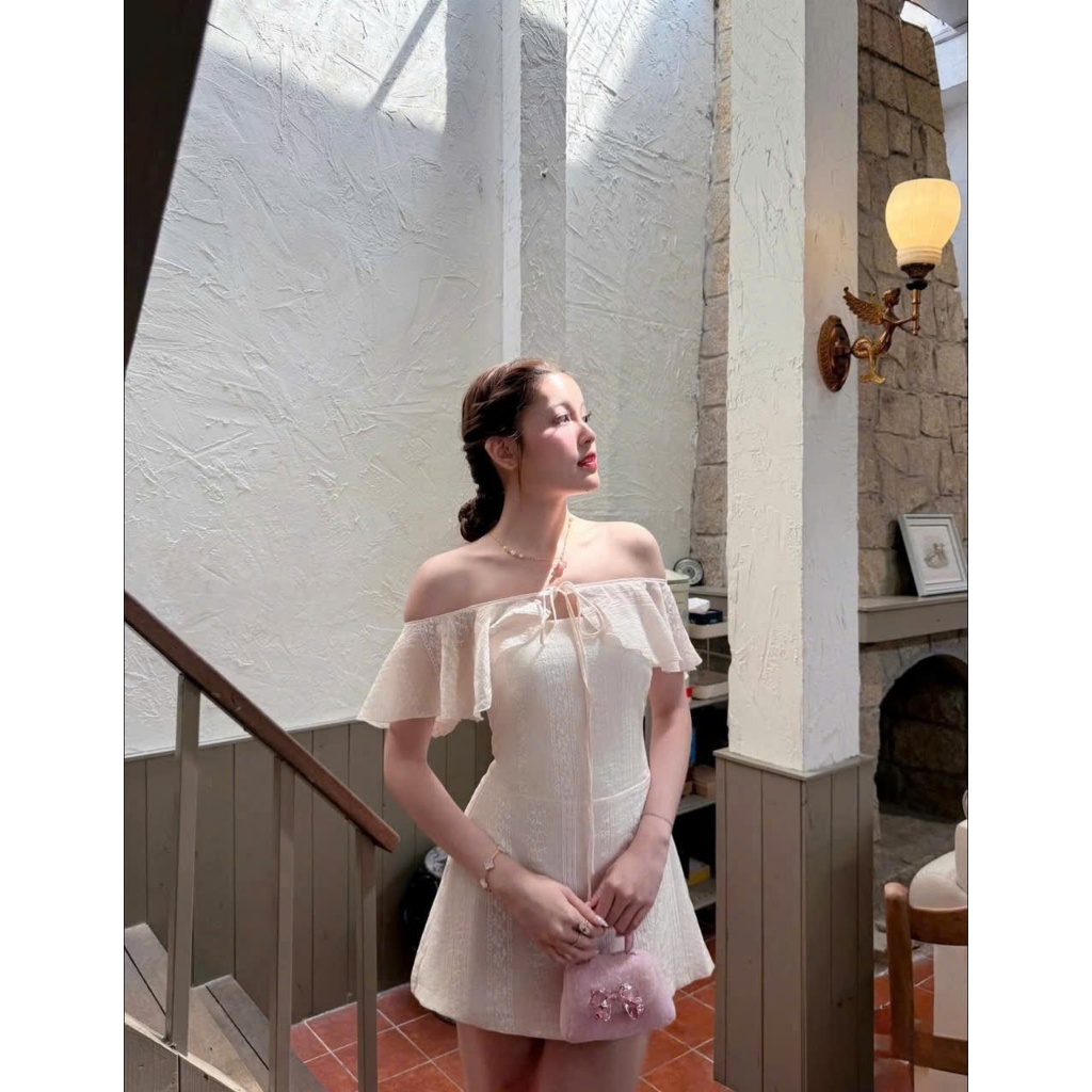 (Háng Shop): Váy Trễ Vai Đũi Tơ Buộc Nơ Ngực In Hoa Nổi Cúp Ngực Dáng Ngắn Lưng Chun Khoá Kéo -Ảnh Thật Lollaye | BigBuy360 - bigbuy360.vn