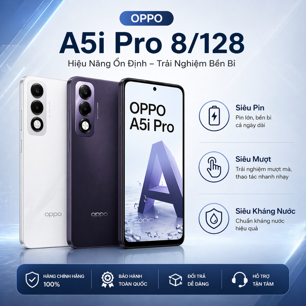 Điện thoại OPPO A5i Pro 8GB/128GB | Pin 6000mAh, Sạc Nhanh 45W, Snapdragon 6s Gen1 | Chính Hãng