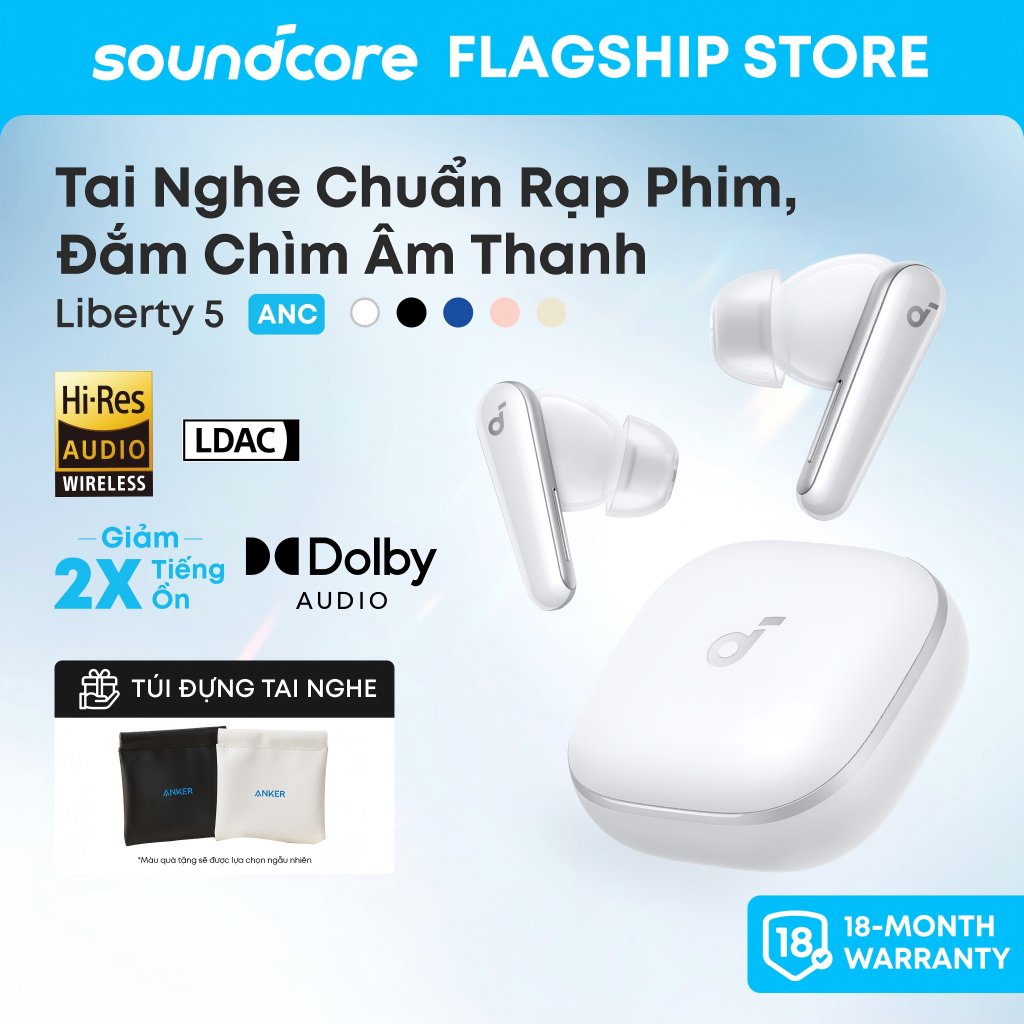 soundcore by Anker Liberty 5 Tai nghe không dây chống ồn, Giảm tiếng ồn mạnh hơn 2 lần, 6 mic AI Cle