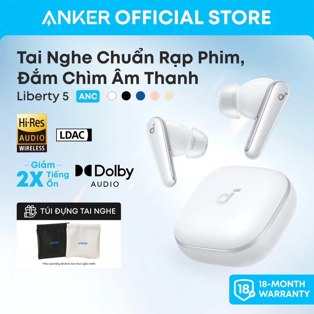 soundcore by Anker Liberty 5 Tai nghe màu sâm panh/hồng không dây chống ồn, Giảm tiếng ồn mạnh hơn g