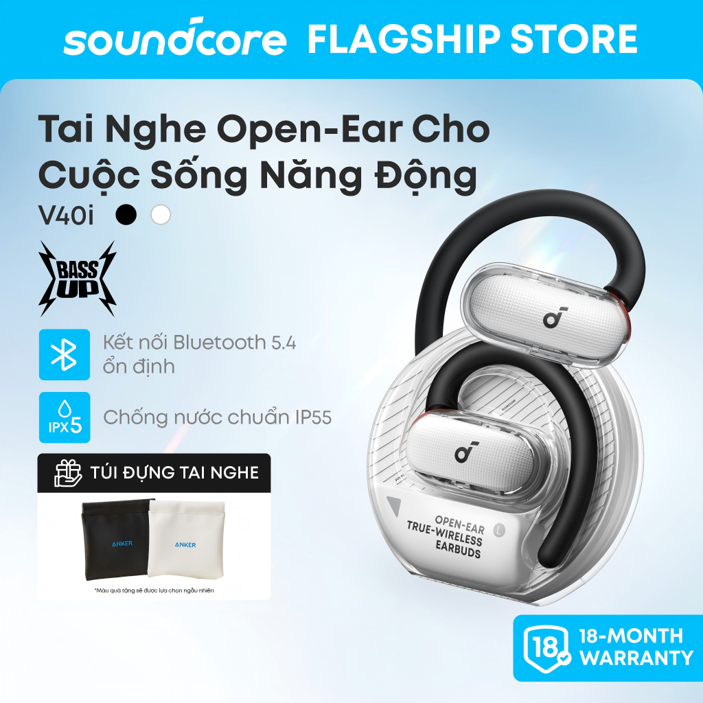 Soundcore V40i, Open-Ear Headphones, Clear Design, Lidless Case, 4 Adjustable Positions for Every Ea