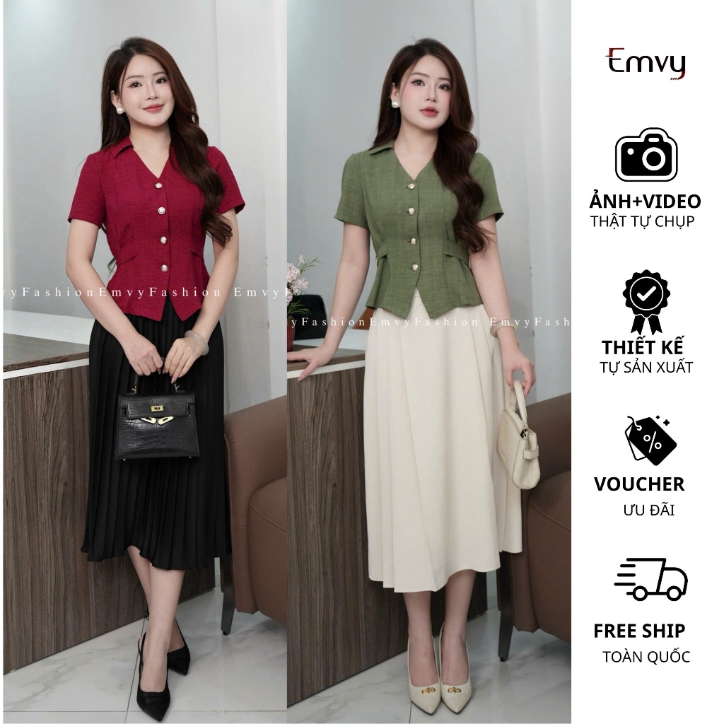 Áo kiểu Công sở Nữ cách điệu Dây cài Eo Tôn Dáng chất LINEN Phù hợp mùa hè Emvy Fashion - H59