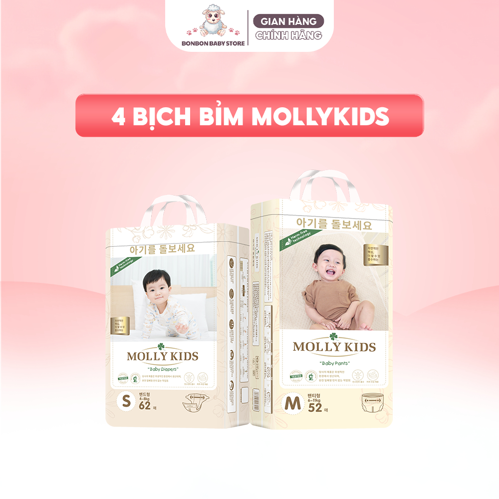 [4 BỊCH] Tã Bỉm Molly Kids Chính Hãng Đủ Size Thoáng Mát Hạn Chế Hăm Tràn